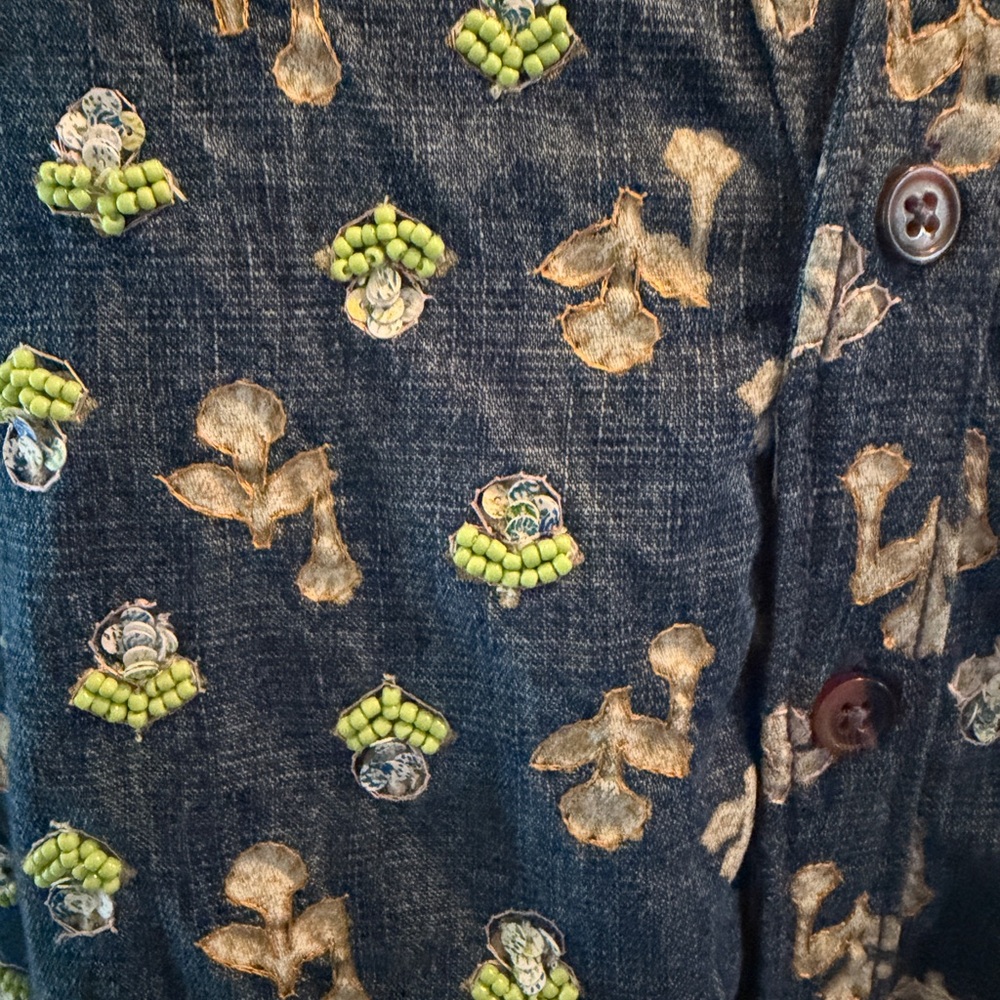 Pilcro by Anthropologie Beaded Detail Floral Denim Women's Top XL - Picture 5 of 11
